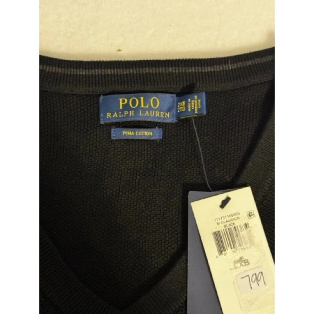 Polo Ralph Lauren Mens Black Pima Cotton V-Neck Sweater Vest 2XB Big &‎ Tall NEW